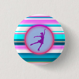 Girls Figure Skating Stripes 3 Cm Round Badge