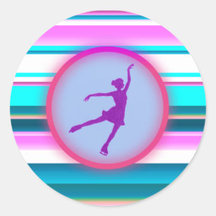 Girls Figure Skating Stripes  Classic Round Sticker
