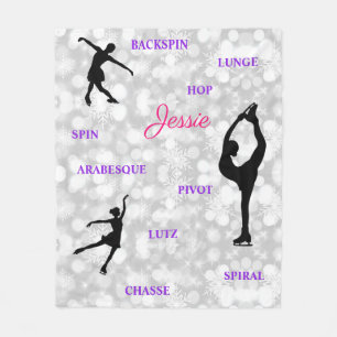 Girls Figure Skating Typography Snowflake Fleece Blanket