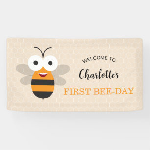 Girl's First Birthday 1st Bee-Day Cute Honeybee Banner