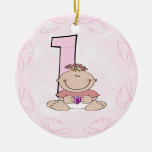 Girl's First Birthday Ceramic Tree Decoration