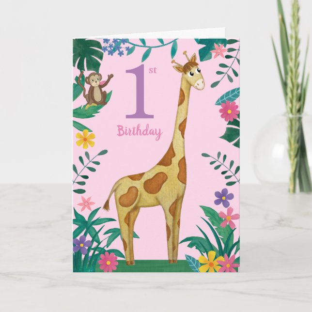 Girls first Birthday Giraffe Card (Front)