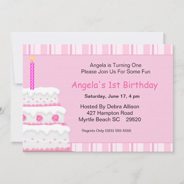 Girl's First Birthday Invitation (Front)