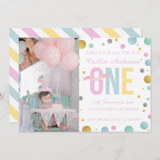 Girls FIrst Birthday Invitation - Polka Dots