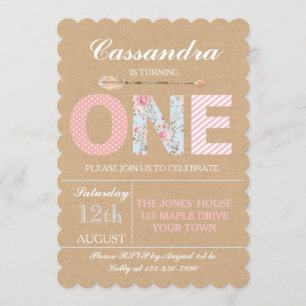 Girls First Birthday Invitation - Shabby Chic