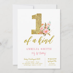 Girls first birthday invite, Glitter one, onderful Invitation