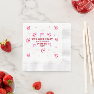 GIRLS FIRST BIRTHDAY WHITE PURPLE COINED COCKTAIL NAPKIN