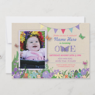 Girl's First Butterfly Garden One Birthday Invite