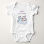 Girl's First Christmas Happy Snowman Let it Snow Baby Bodysuit<br><div class="desc">Cute personalised christmas bodysuit for baby's first christmas. This cute watercolor design is lettered with "let it snow" and features a happy family of snowmen and christmas trees. The template is ready for you to personalise the remaining wording.</div>