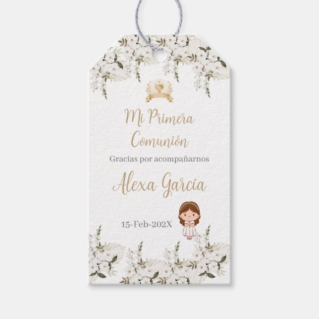 Girl's First Communion Floral Gift Tag (Front)