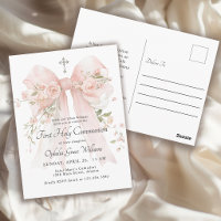 Girl's First Communion Pink Floral Bow
