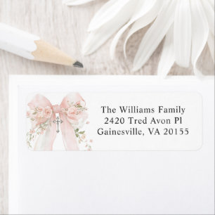 Girl's First Communion Pink Floral Bow Return Address Label