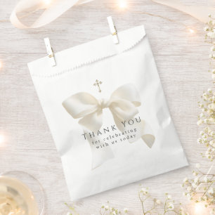 Girl's First Communion Simple Neutral Ivory Bow Favour Bag