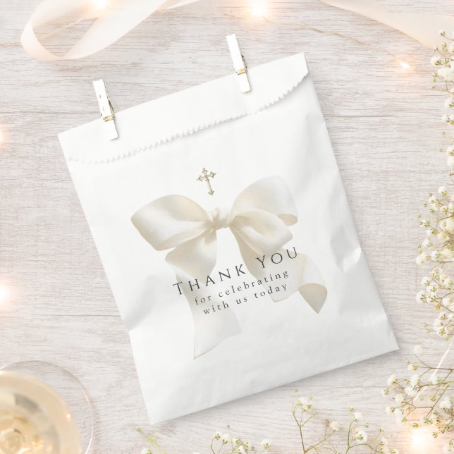 Girl's First Communion Simple Neutral Ivory Bow  Favour Bag (Clipped)