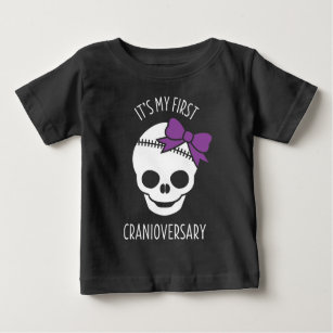Girls First Cranioversary Skull with Bow Baby T-Sh Baby T-Shirt