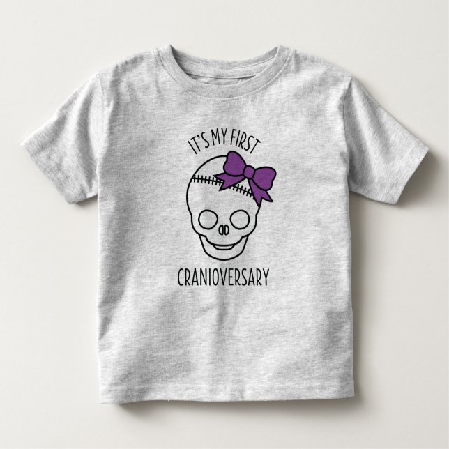 Girls First Cranioversary Skull with Bow Toddler T-Shirt (Front)