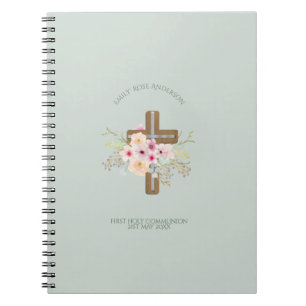 Girls First Holy Communion Floral Cross Customised Notebook