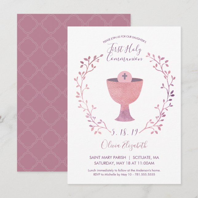 Girl's First Holy Communion Invitation Card (Front/Back)