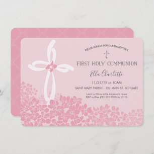 Girl's First Holy Communion Invitation, Floral Invitation