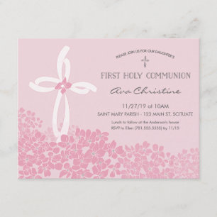 Girl's First Holy Communion Invitation w/ Cross