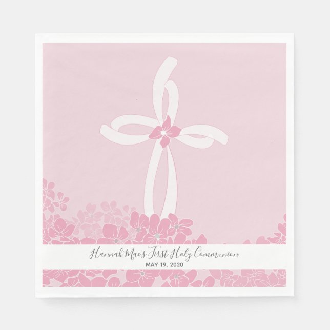 Girl's First Holy Communion Paper Napkin, Floral Napkin (Front)