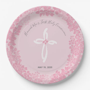 Girl's First Holy Communion Paper Plate, Floral Paper Plate