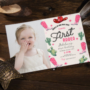 Girl's First Rodeo Photo Birthday Cowgirl Cute Invitation