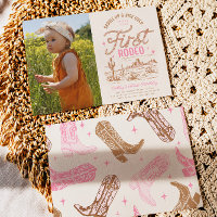 Girl's First Rodeo Photo Birthday Invitation