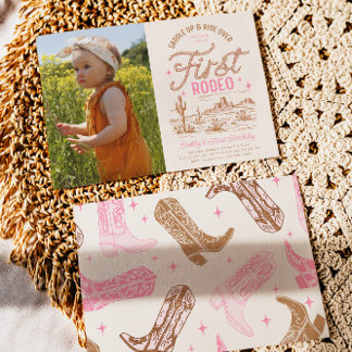 Girl's First Rodeo Photo Birthday Invitation