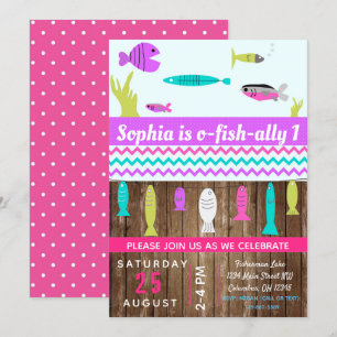 Girls Fishing Kids Birthday Party Invite
