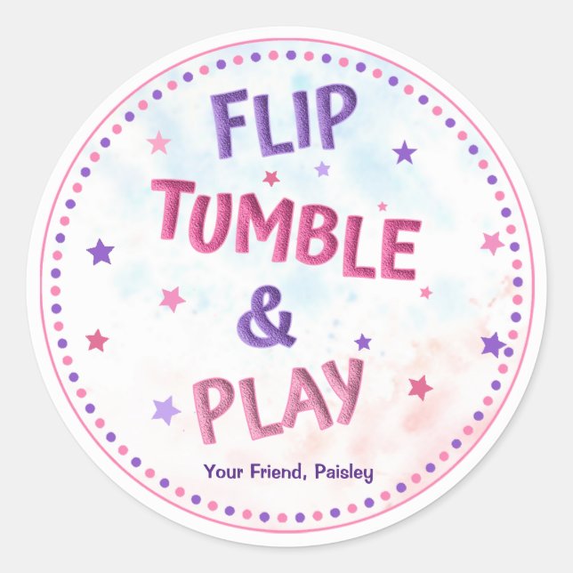 Girls Flip Tumble & Play Birthday Favour Gymnastic Classic Round Sticker (Front)