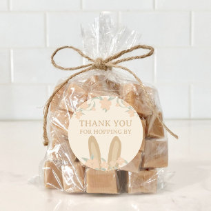 Girl's Floral Bunny Birthday Thank You Favour Classic Round Sticker