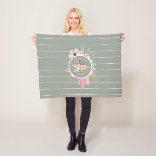 Girls Floral Cross Bautizo Baptism Pink Flowers Fleece Blanket