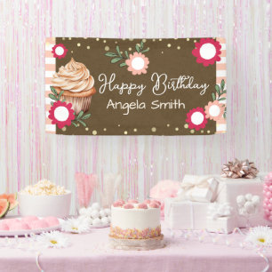 Girls Floral Cupcake Welcome Birthday Kraft Paper Banner