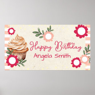 Girls Floral Cupcake Welcome Birthday Kraft Paper Poster