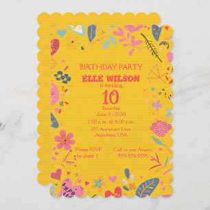 Girls Floral Frame 10th Birthday Party Invitation