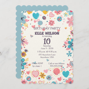 Girls Floral Frame 10th Birthday Party Invitation
