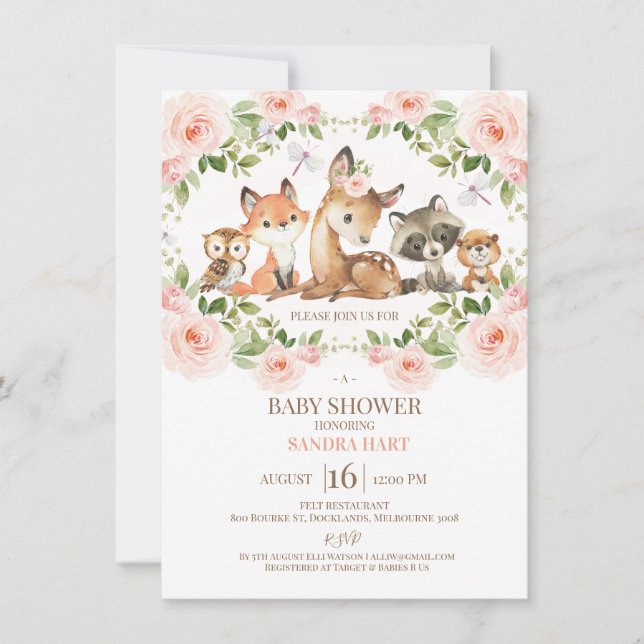 Girls Floral Frame Woodland Baby Shower Invitation (Front)