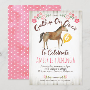 Girls Floral Horse Birthday Party Invitation