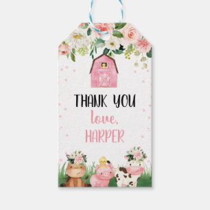 Girls Floral Pink Farm Birthday Favour Tag