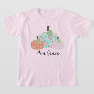 Girls Floral Pumpkin Trio Personalised T-Shirt
