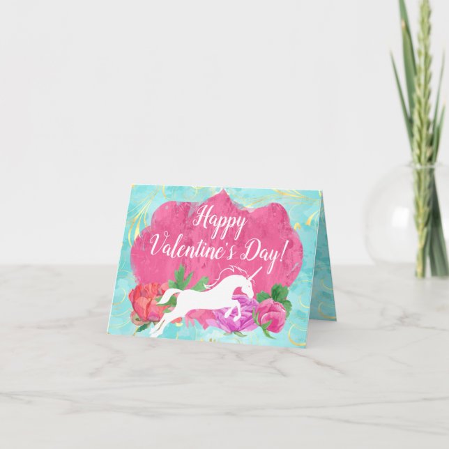 Girls Flower Unicorn Valentine's Day Card (Front)