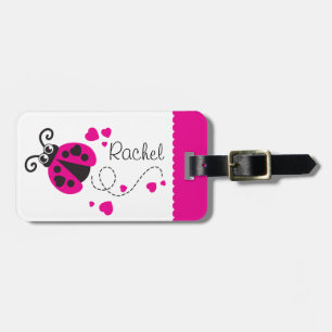 Girls flying heart ladybug pink named luggage tag