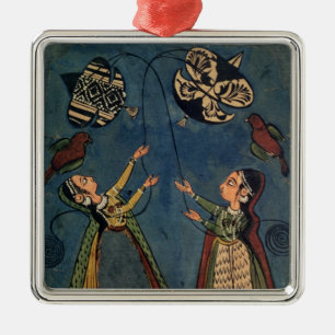 Girls flying kites, Kulu folk painting, Himachal P Metal Tree Decoration