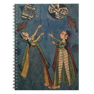 Girls flying kites, Kulu folk painting, Himachal P Notebook