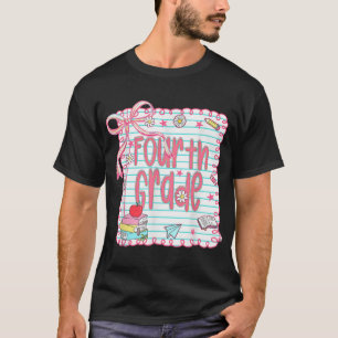 Girls Fourth Grade Coquette Bow Pink Preppy Back T-Shirt