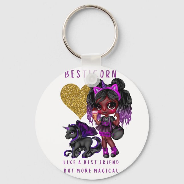 Girls Friend Gift Black Unicorn Besticorn Magical Key Ring (Front)