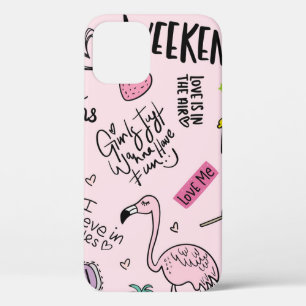 Girls fun concept with unicorn, flamingo, cactus, iPhone 12 case