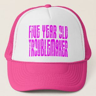 Girls Funny Birthdays  Five Year Old Troublemaker Trucker Hat