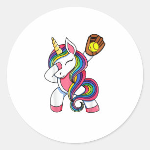 Girls Funny Dabbing Softball Unicorn Apparel, Yout Classic Round Sticker
